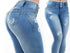 Women Stretchy Blue Tassel Ripped Jeans